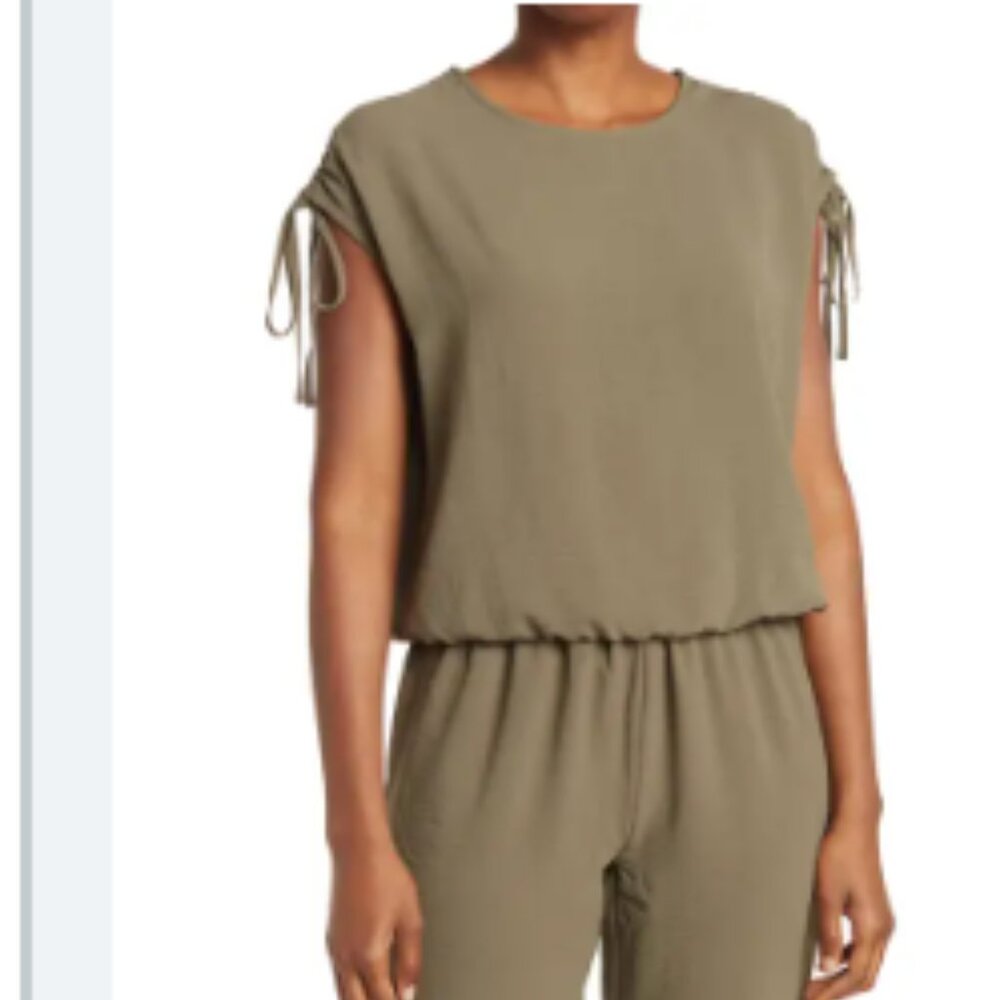 Como Vintage NWT Airflow Ruched Shoulder Olive Green Sleeveless Top Large